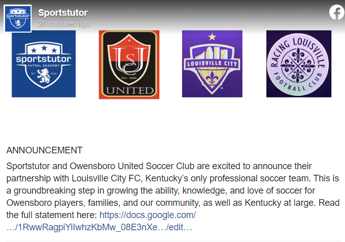 SportsTutor & Owensboro United Announce Partnership with Louisville City FC